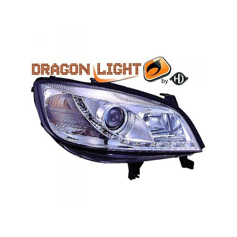 fari con LED diurni, DragonLights, cromo, OPEL ZAFIRA 