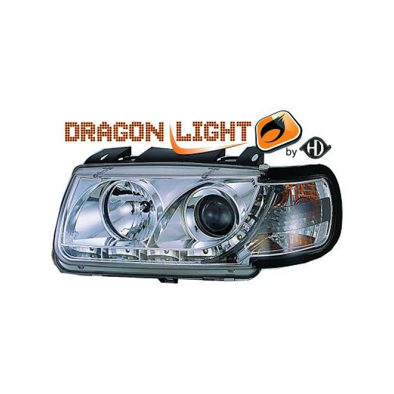 Phares avec feux diurne LED  DragonLights, cromo VW POLO 6N 