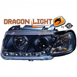 Phares avec feux diurne LED  DragonLights, nero VW POLO 6N