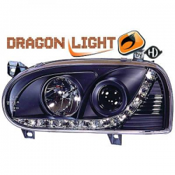 fari con LED diurni, DragonLights, nero GOLF 3