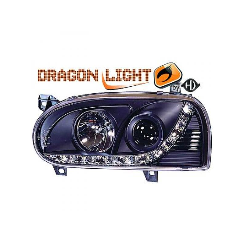 fari con LED diurni, DragonLights, nero GOLF 3