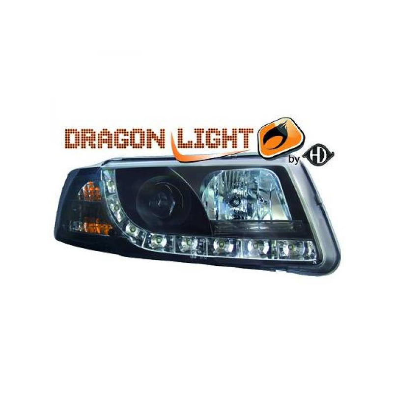 fari con LED diurni, DragonLights, nero, con clign. PASSAT