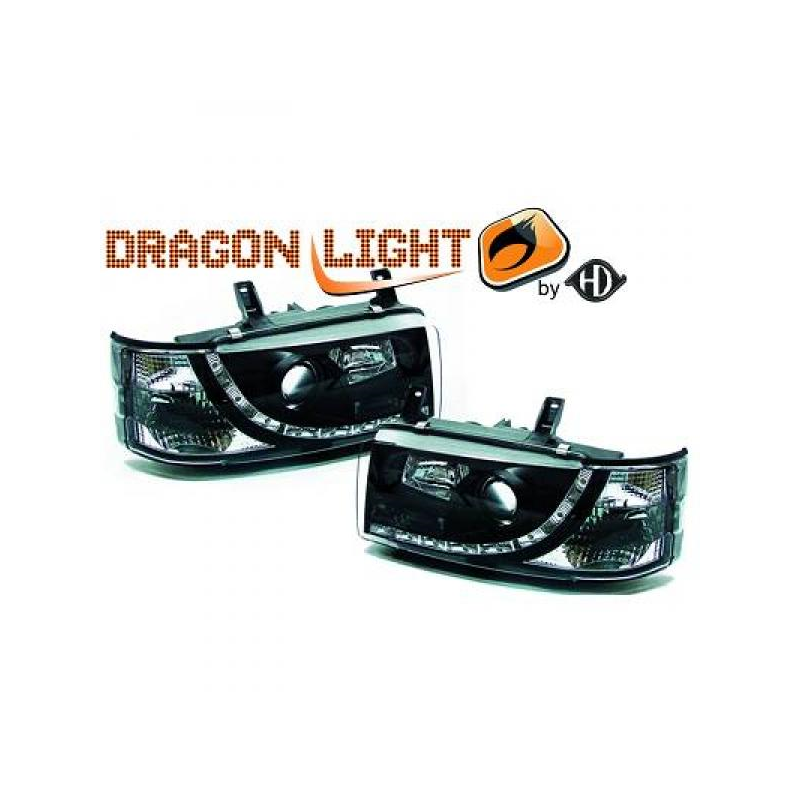fari con LED diurni, DragonLights, nero, con clign. LED T4