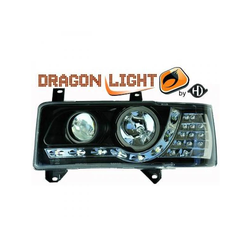 fari con LED diurni, DragonLights, nero, con clign. LED T4,