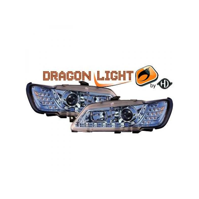 fari con LED diurni, DragonLights, cromo, LED lampeggiante 306,