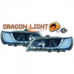 fari con LED diurni, DragonLights, nero, LED lampeggiante 306,