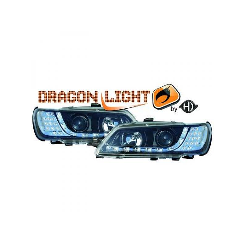 fari con LED diurni, DragonLights, nero, LED lampeggiante 306,