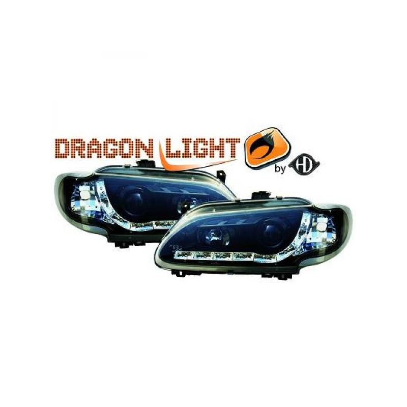fari con LED diurni, DragonLights, nero MEGANE, 