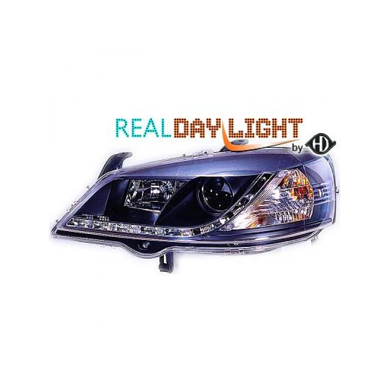 fari con LED diurni, DragonLights, nero, Opel Astra,