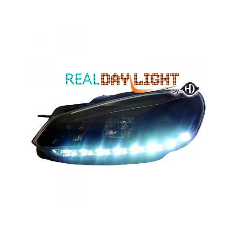 fari con LED diurni, DragonLights, nero GOLF 6,