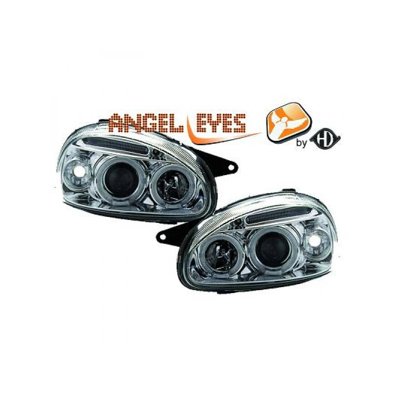 phares design, chrome, régl. man., anneaux      CORSA,