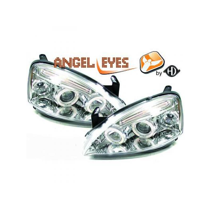 phares Angel Eyes "New Style", chrome, régl. électr., avec clign.,    CORSA C