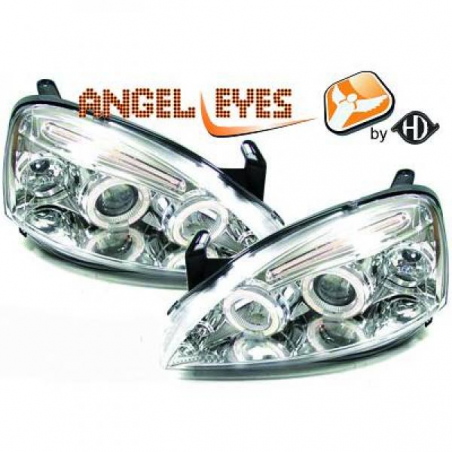 phares Angel Eyes "New Style", chrome, régl. électr., avec clign., CORSA C phares Angel Eyes "New Style", chrome, régl. électr., avec clign., CORSA C