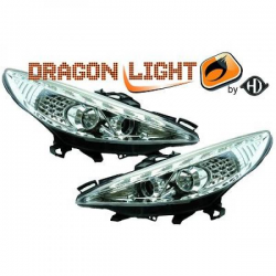 fari con LED diurni, DragonLights, cromo, LED lampeggiante 207, 