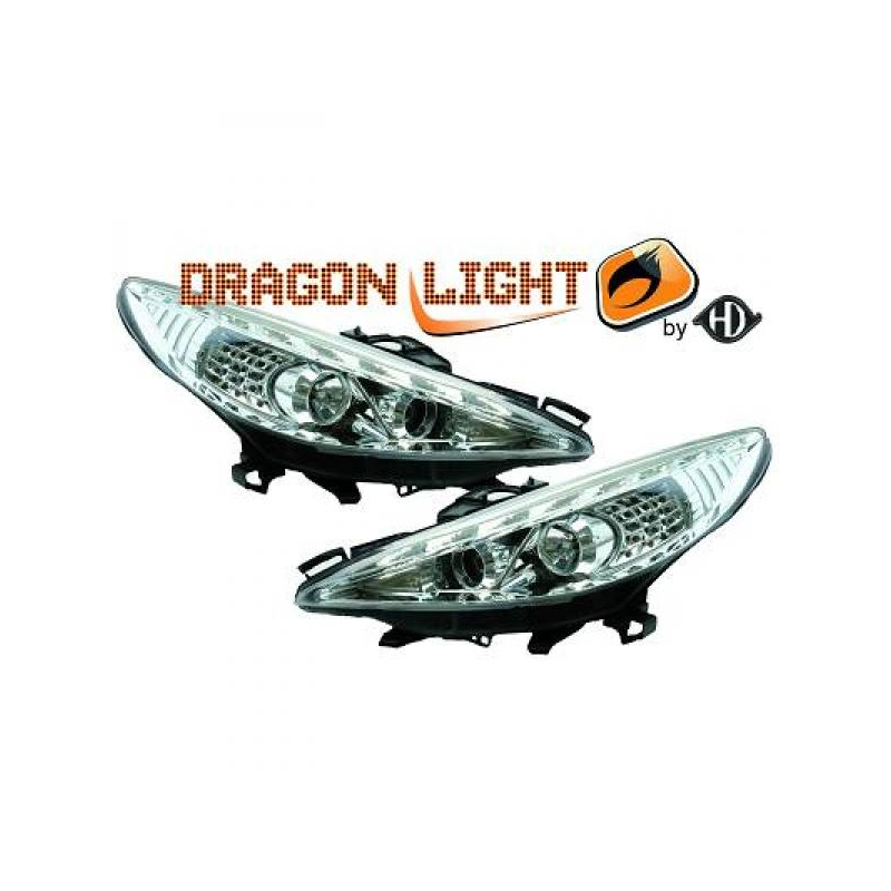 fari con LED diurni, DragonLights, cromo, LED lampeggiante 207, 