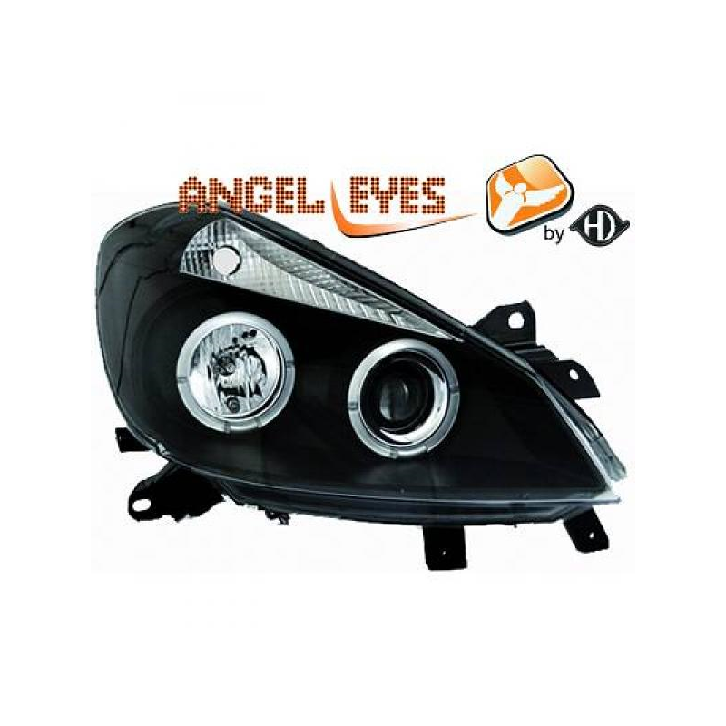 phares design, noir, H1/H1, régl. électr., anneaux    CLIO