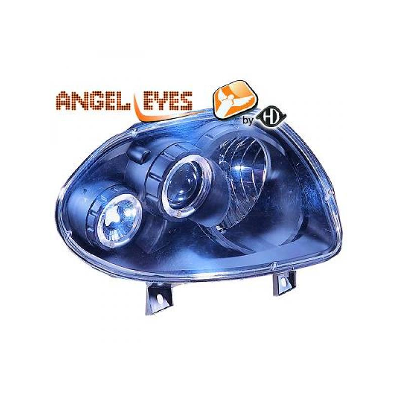 phares design, noir, H1/H1, régl. électr., anneaux      CLIO,