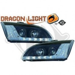  phares à LED diurnes, DragonLights, noir     FOCUS  