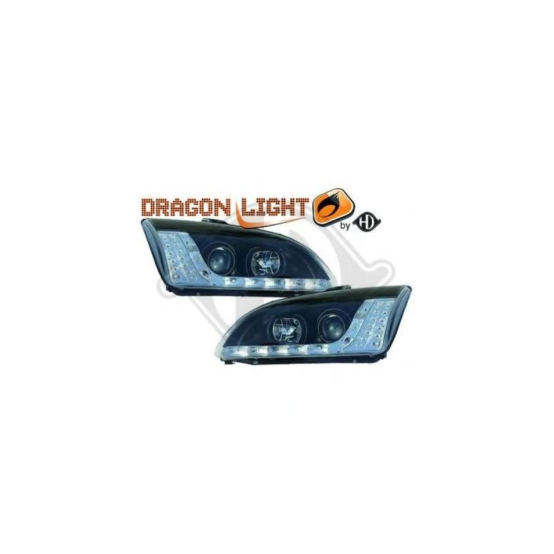  phares à LED diurnes, DragonLights, noir     FOCUS  