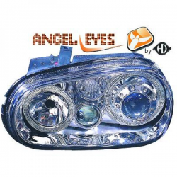 phares design, chrome, H7/H1/H3, régl. électr., anti-br., Look R32, anneaux