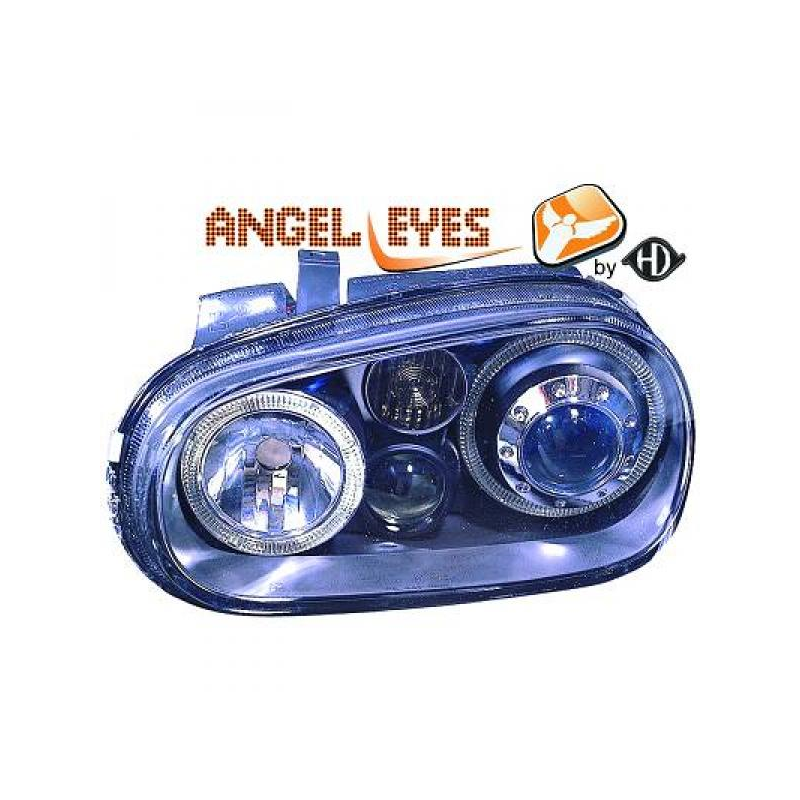 phares design, noir, H7/H1/H3, régl. électr., avec anti-br., Look R32, anneaux