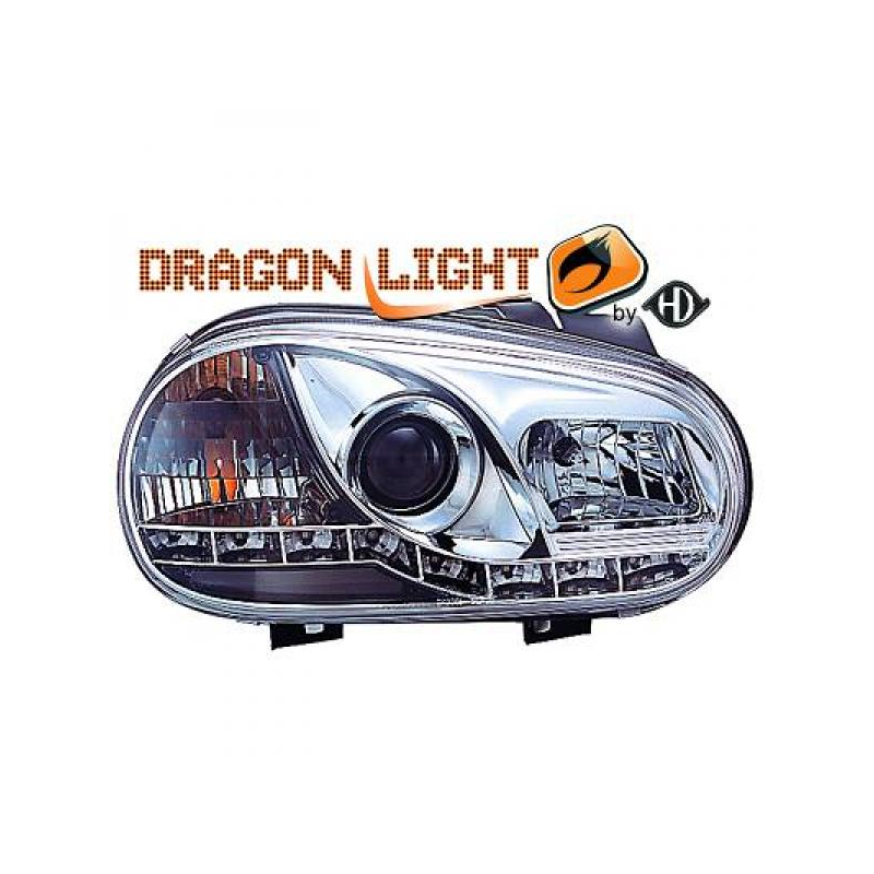 fari con LED diurni, DragonLights, chrome GOLF 4 