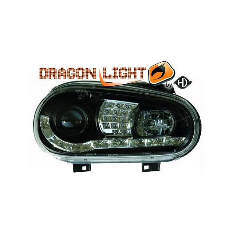 fari con LED diurni, DragonLights, nero GOLF 4
