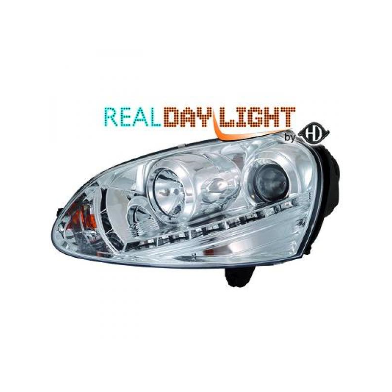 Phares avec feux diurne LED  DragonLights, chrome, VW Golf 5, 