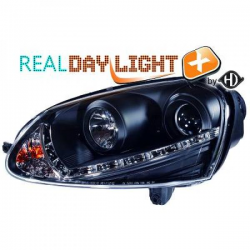 Phares avec feux diurne LED  DragonLights, nero VW Golf 5, 