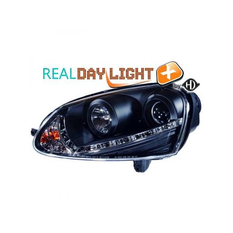 Phares avec feux diurne LED  DragonLights, nero VW Golf 5, 