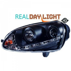 Phares avec feux diurne LED  DragonLights, nero VW Golf 5,