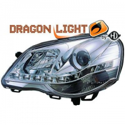 Phares avec feux diurne LED  DragonLights, cromo VW POLO 9N3