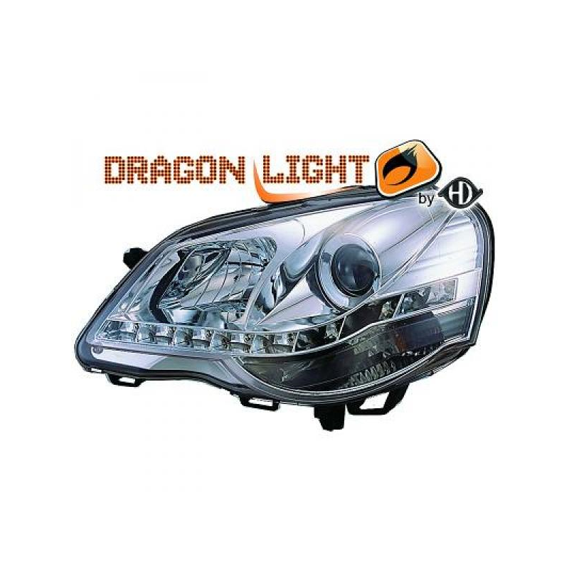 Phares avec feux diurne LED  DragonLights, cromo VW POLO 9N3 