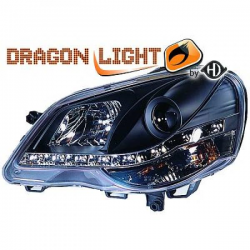 Phares avec feux diurne LED  DragonLights, nero VW POLO 9N3