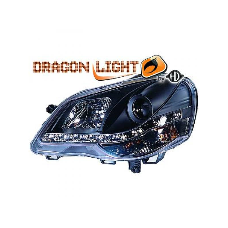 Phares avec feux diurne LED  DragonLights, nero VW POLO 9N3 