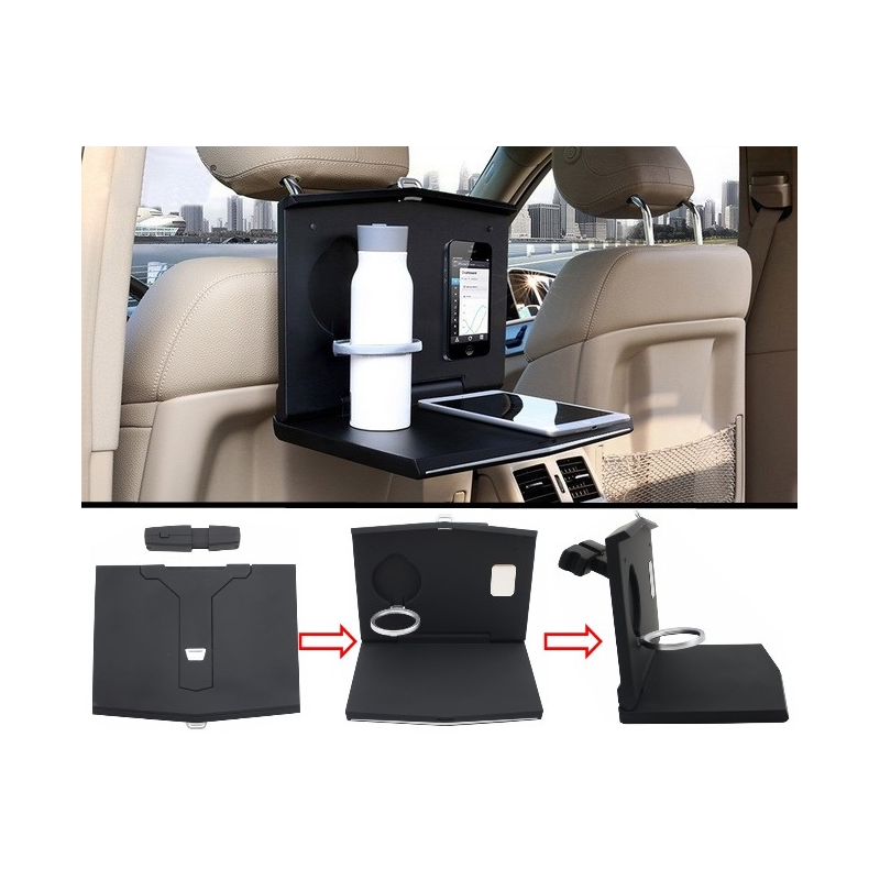 Universal Auto Headrest Desk Laptop Folding Tray Table Worktop Cup Stand Car Back suitable for SEAT