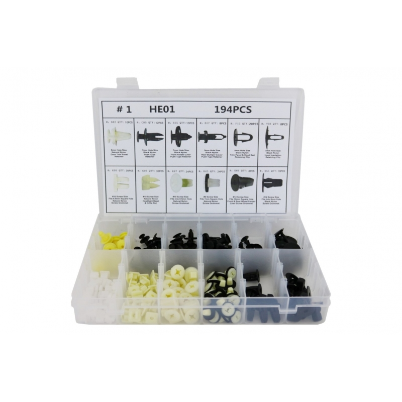 Auto Clips Plastic fasteners Kit 194 pcs
