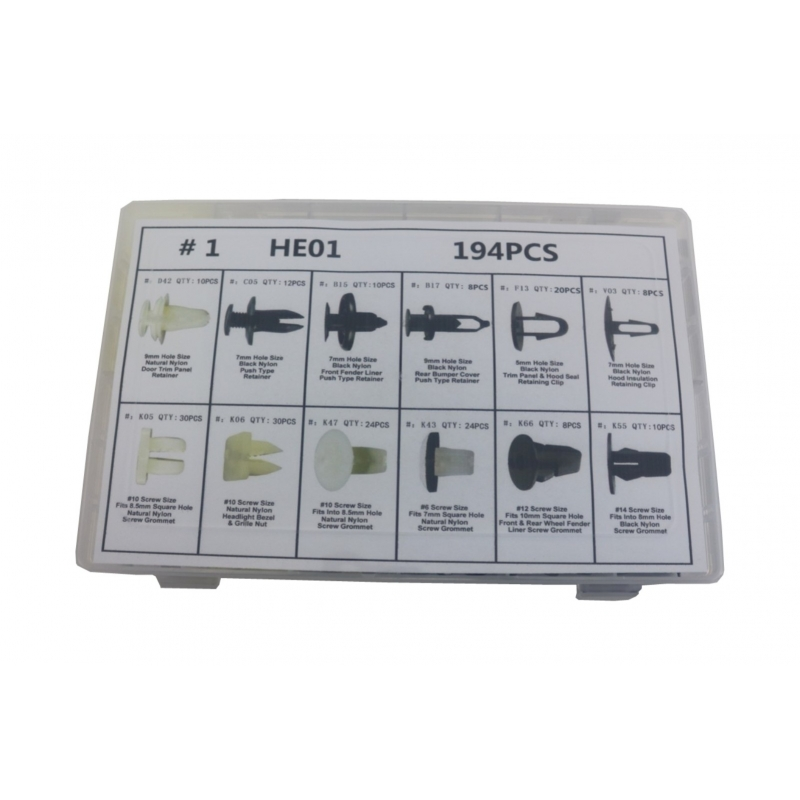 Auto Clips Plastic fasteners Kit 194 pcs