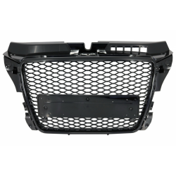 Badgeless Front Grille suitable for AUDI A3 8P Facelift (2007-2012) RS Design Honeycomb Piano Black Grille With PDC Covers