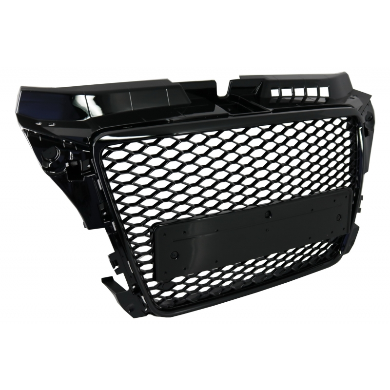 Badgeless Front Grille suitable for AUDI A3 8P Facelift (2007-2012) RS Design Honeycomb Piano Black Grille With PDC Covers