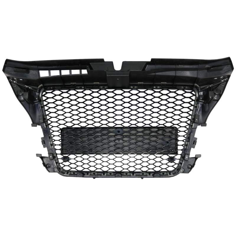 Badgeless Front Grille suitable for AUDI A3 8P Facelift (2007-2012) RS Design Honeycomb Piano Black Grille With PDC Covers