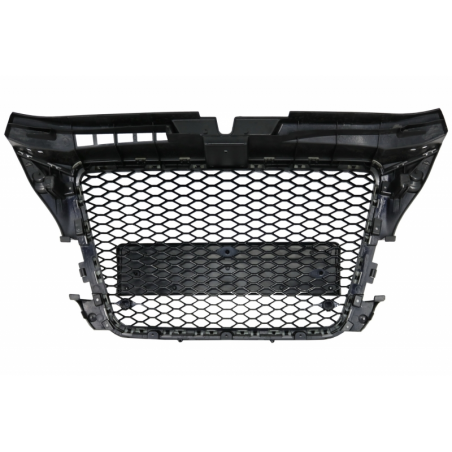 Badgeless Front Grille suitable for AUDI A3 8P Facelift (2007-2012) RS Design Honeycomb Piano Black Grille With PDC Covers Badgeless Front Grille suitable for AUDI A3 8P Facelift (2007-2012) RS Design Honeycomb Piano Black Grille With PDC Covers