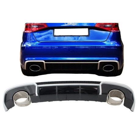 Rear Bumper Valance Diffuser & Exhaust Tips suitable for AUDI A3 8V Hatchback Sportback (2012-2015) RS3 Design