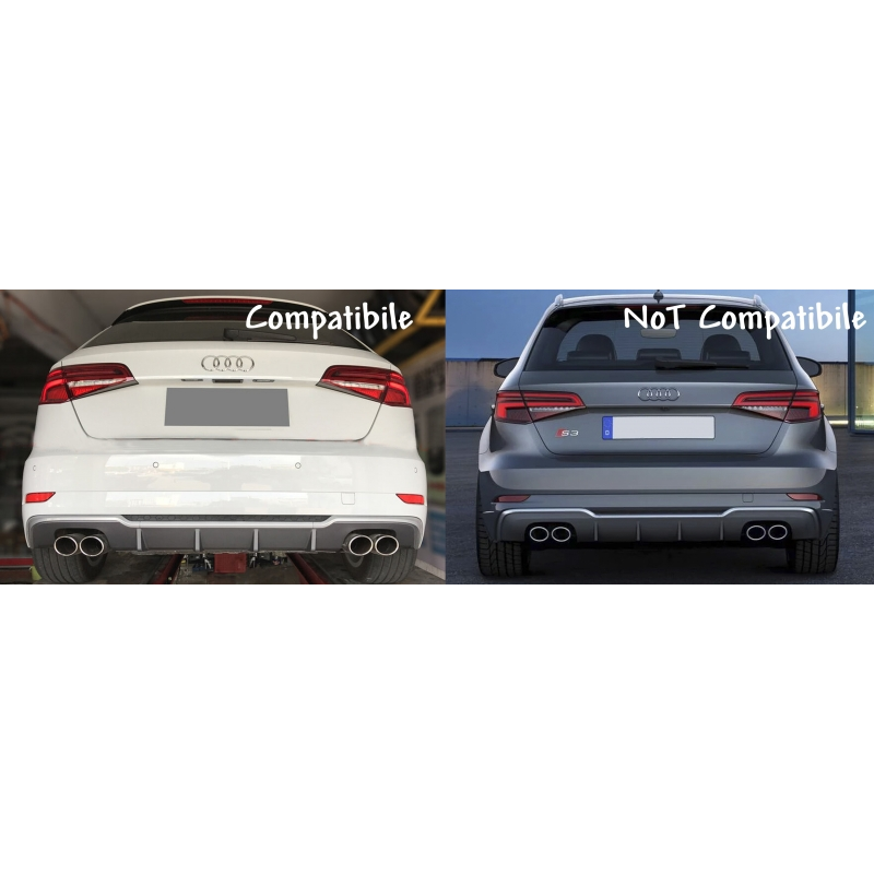 Rear Bumper Valance Diffuser suitable for AUDI A3 8V Facelift Hatchback Sportback (2016-2019) Standard Bumper (SE) S3 Design