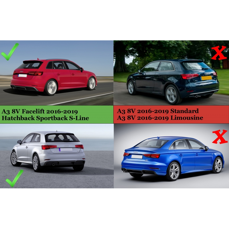 Rear Bumper Valance Diffuser suitable for Audi A3 8V Facelift (2016-2019) S-Line Bumper Hatchback Sportback S3 Design