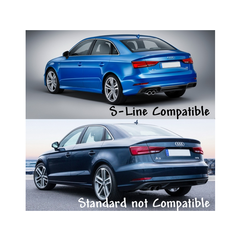 Rear Bumper Valance Diffuser & Exhaust Tips suitable for AUDI A3 8V Facelift (2016-2019) Sline Sedan RS3 Design Sport Bumper