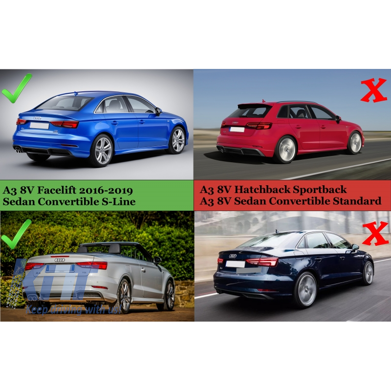 Rear Bumper Valance Diffuser suitable for AUDI A3 8V Facelift (2016-2019) S-Line Bumper Sedan Convertible S3 Design