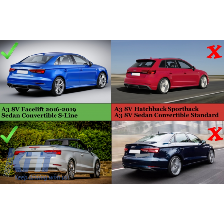 Rear Bumper Valance Diffuser suitable for AUDI A3 8V Facelift (2016-2019) S-Line Bumper Sedan Convertible S3 Design Rear Bumper Valance Diffuser suitable for AUDI A3 8V Facelift (2016-2019) S-Line Bumper Sedan Convertible S3 Design