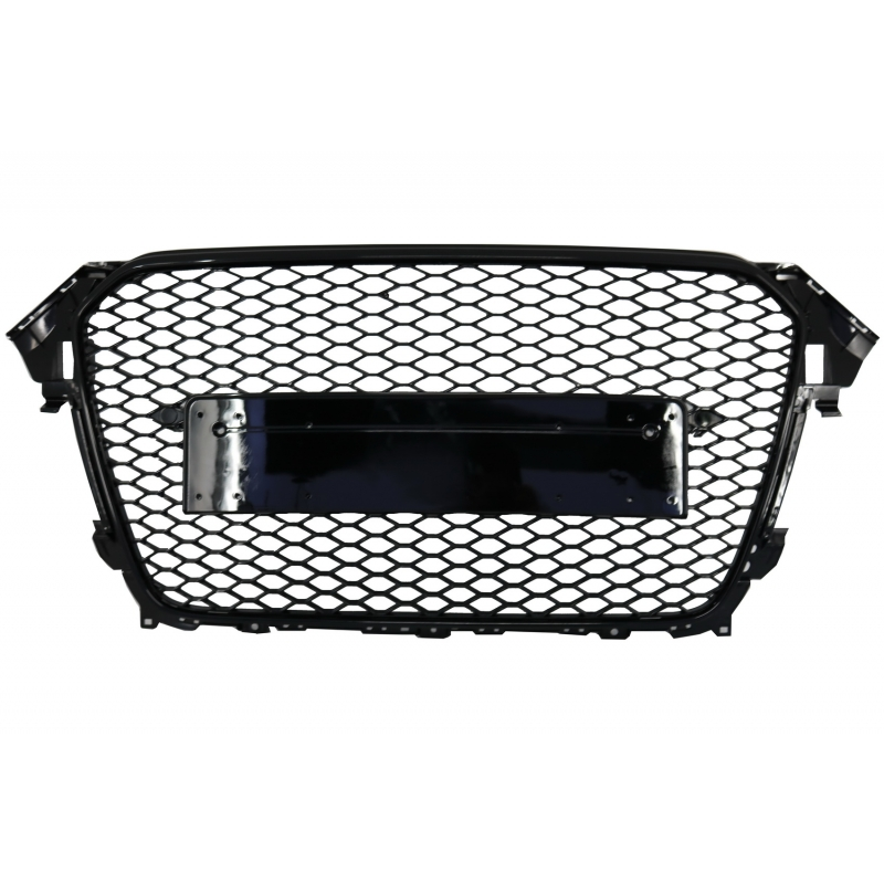 Badgeless Front Grille suitable for AUDI A4 B8 Facelift (2012-2015) RS Design Honeycomb Piano Black With PDC Covers