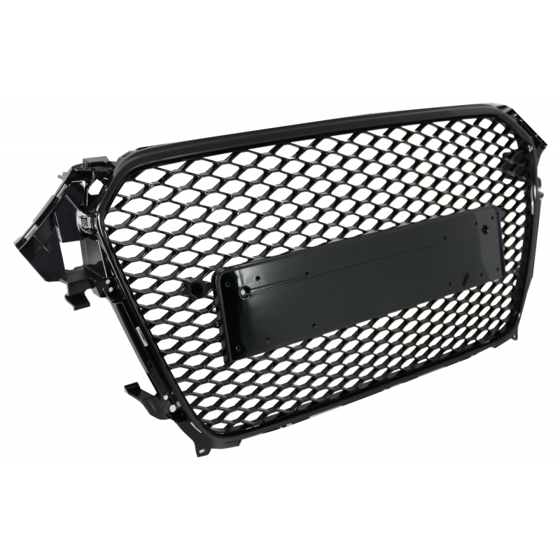 Badgeless Front Grille suitable for AUDI A4 B8 Facelift (2012-2015) RS Design Honeycomb Piano Black With PDC Covers